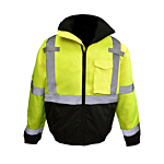 SJ11QB Class3 High Visibility Weatherproof Bomber Jacket with Quilted Built-in Liner - Green - Size 2X